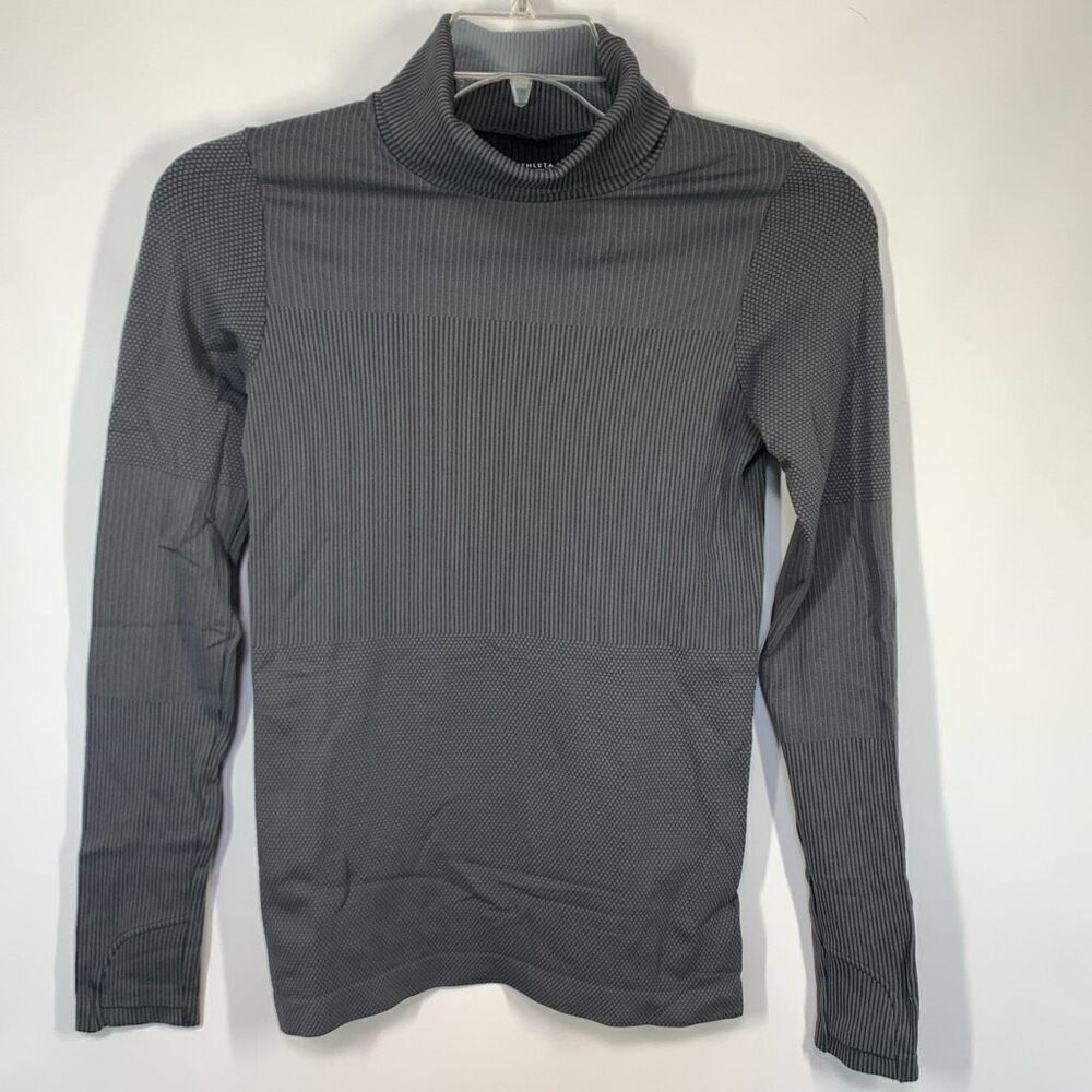 Athleta Women's Black Gray Flurry Base Layer Turtleneck Long Sleeve Top Small